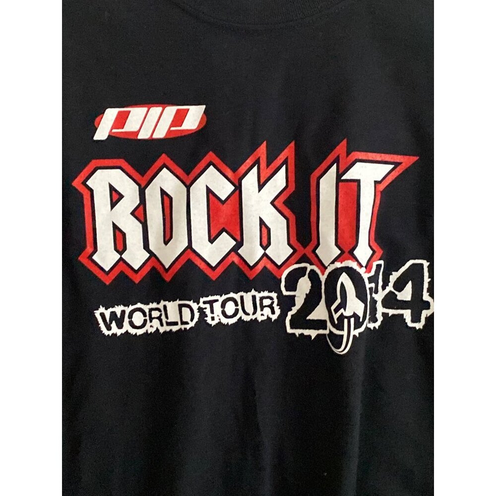 VTG Gildan Heavy Cotton ROCK IT World Tour 2014 Graphic Music Merch Black Tee